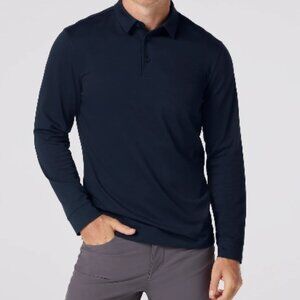 Mizzen and Main Wilson Long Sleeve Polo, navy with black collar, Large